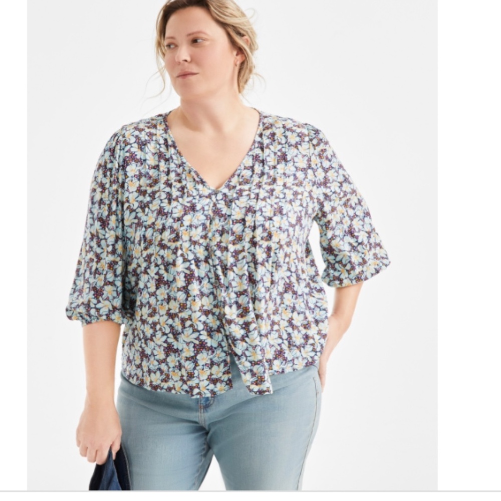 Style & Co Plus Size Printed 3/4-Sleeve Blouse,